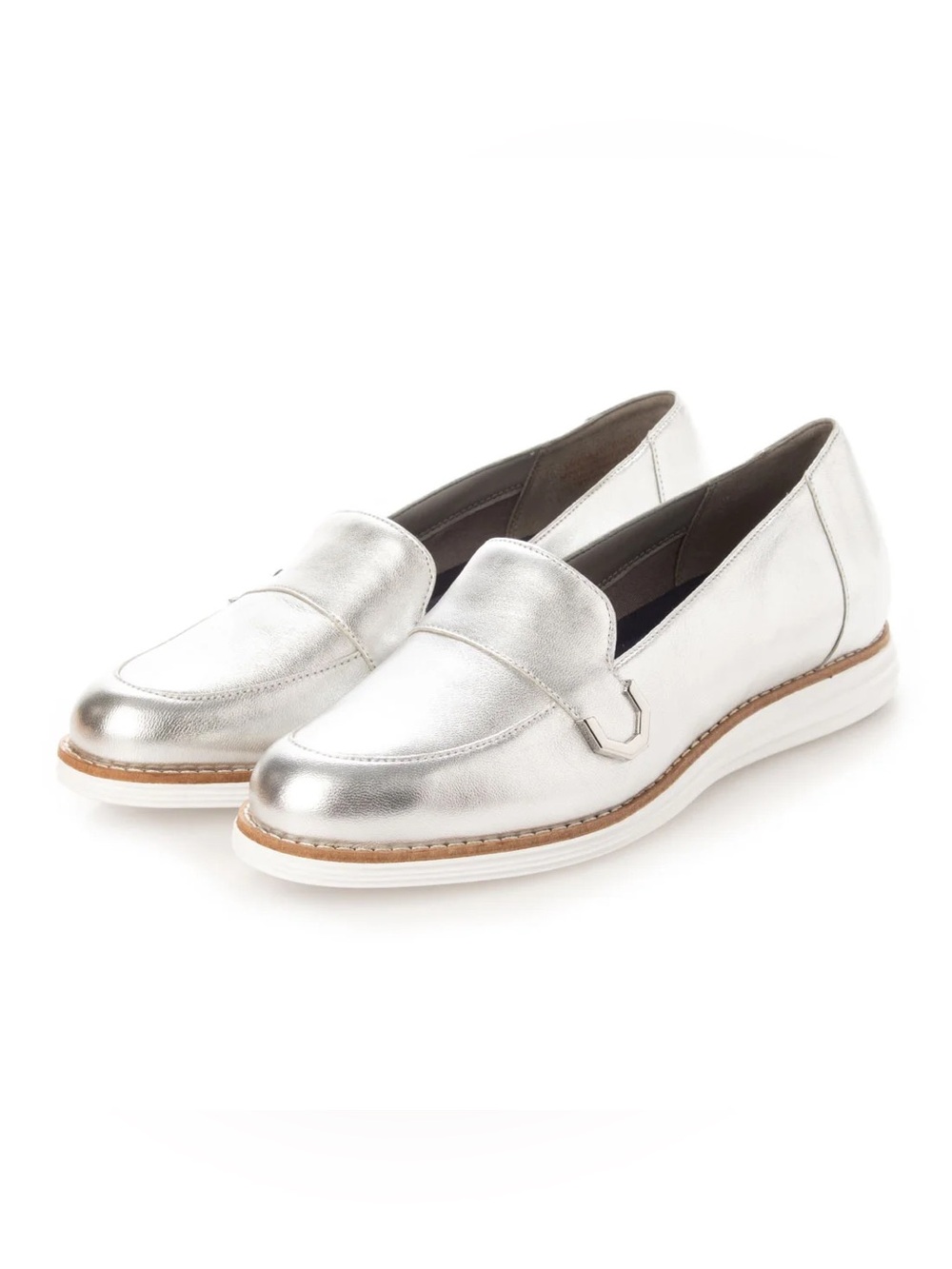 Cole Haan OriginalGrand Metallic Silver Leather Slip-On Loafers - Size 10